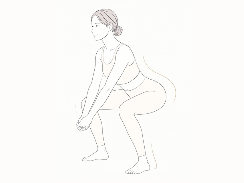 スクワットで身体を鍛える女性の線画
